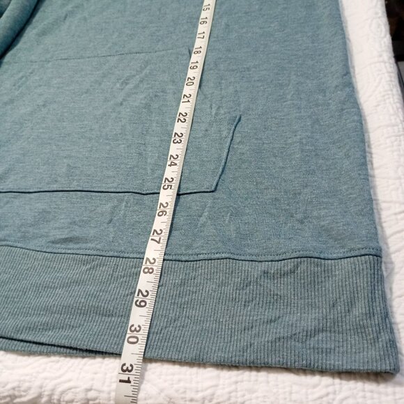 Cowl Neck Blue Soft Knit Tunic Sweater With Kangaroo Pocket Long Sleeve - Picture 10 of 11